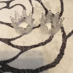 Clear Crown-Shaped Candle Holders